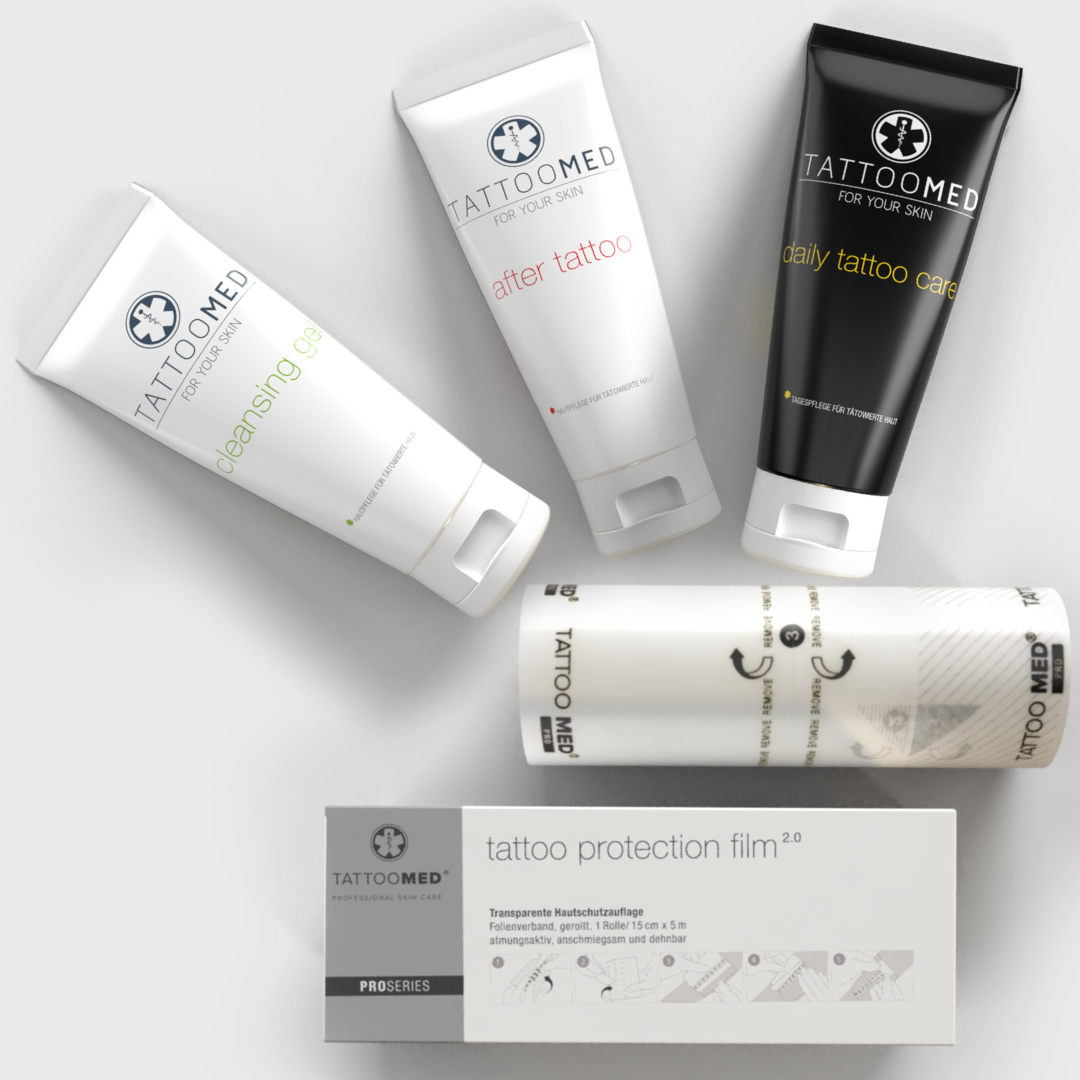 TattooMed after tattoo crème, cleansing gel zeep, daily tattoo care verzorging, protection film second skin