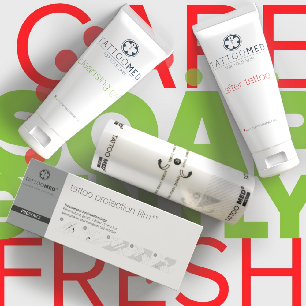 TattooMed after tattoo crème, cleansing gel zeep, protection film second skin