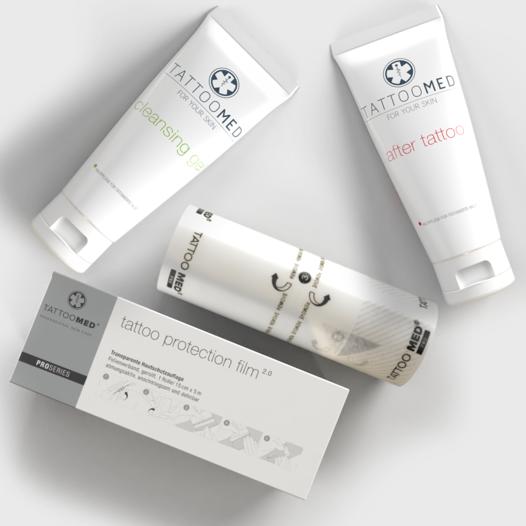 TattooMed after tattoo crème, cleansing gel zeep, protection film second skin