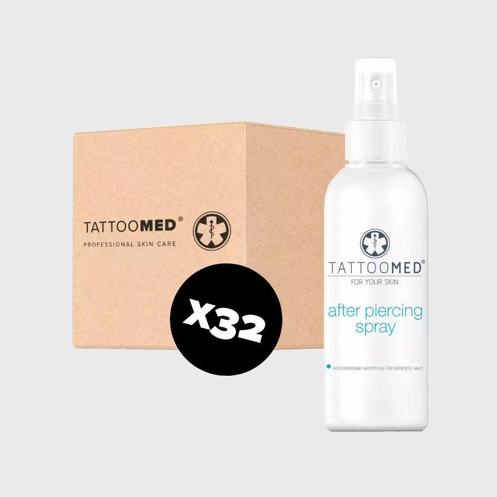 TattooMed 100% Vegan Piercing nazorg. Doos met 32 stuks After Piercing Spray 75ml voor Tattoo studios
