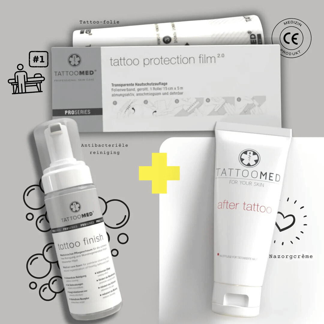 TattooMed bundel met Tattoo Protection Film 2.0, After Tattoo crème en Tattoo Finish reiniging – complete tattoo nazorg set