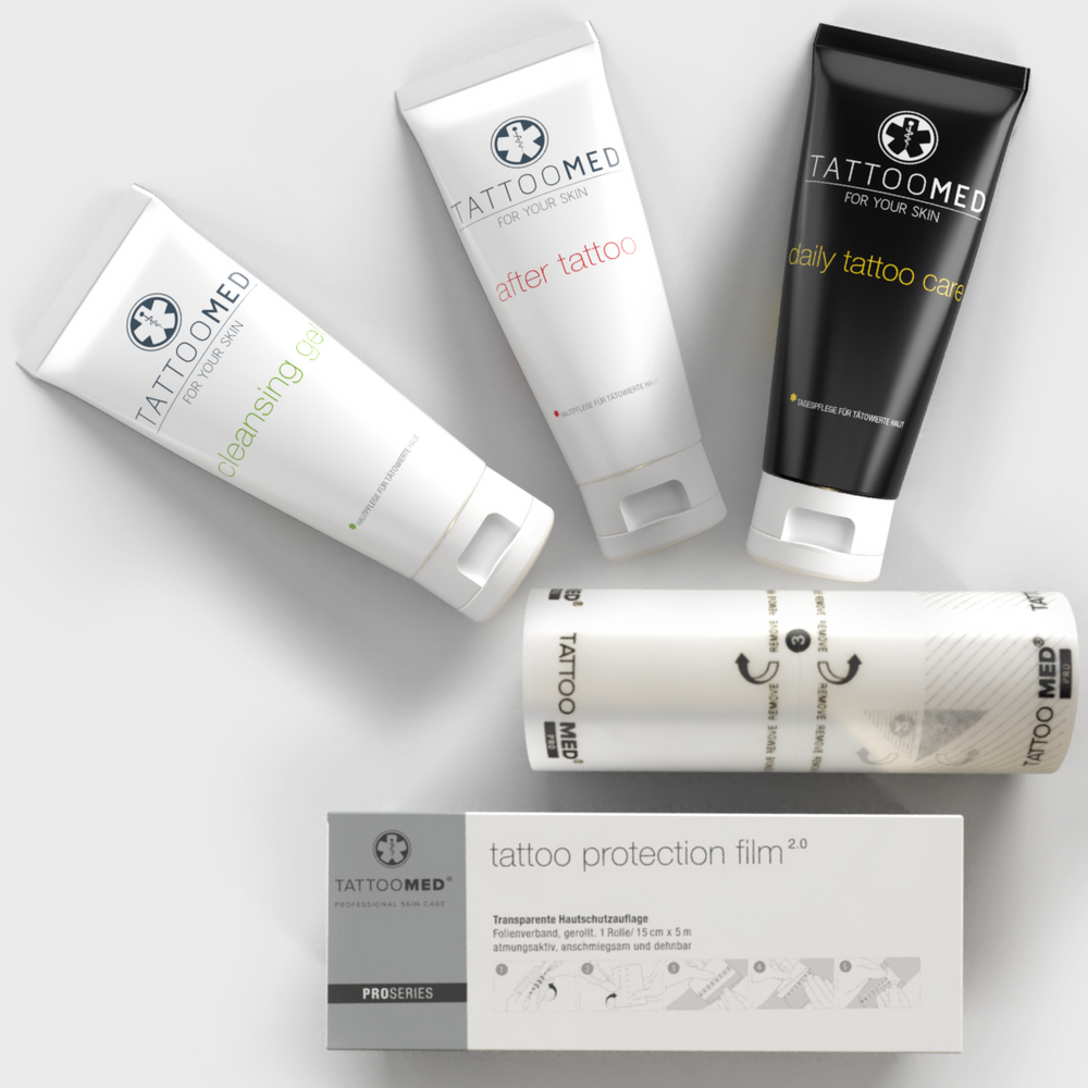 TattooMed after tattoo crème, cleansing gel zeep, daily tattoo care verzorging, protection film second skin